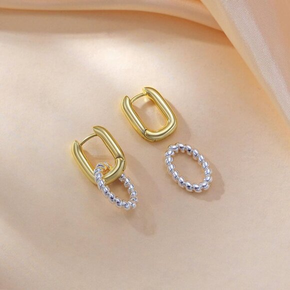 Silver Plated Hoop Earrings Women Double Two Tone Jewelry Gifts Safe - Picture 7 of 7